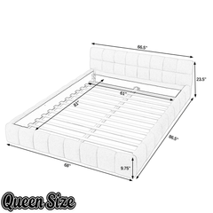 Bellemave® Queen Grounded Bed Frame with Headboard, Cute Puff Grid Pattern Chenille Upholstered Platform Floor Bed with Sturdy Slats - Bellemave