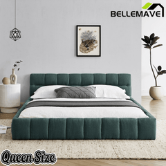 Bellemave® Queen Grounded Bed Frame with Headboard, Cute Puff Grid Pattern Chenille Upholstered Platform Floor Bed with Sturdy Slats - Bellemave