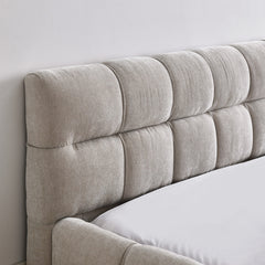 Bellemave® Queen Grounded Bed Frame with Headboard, Cute Puff Grid Pattern Chenille Upholstered Platform Floor Bed with Sturdy Slats - Bellemave