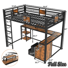 Bellemave® Queen Loft Bed with Desk & Storage - Non - Woven Fabric Drawers, Metal Frame, No - Spring Box & Noise - Free Design, Black - Bellemave
