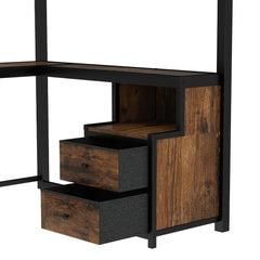 Bellemave® Queen Loft Bed with Desk & Storage - Non - Woven Fabric Drawers, Metal Frame, No - Spring Box & Noise - Free Design, Black - Bellemave