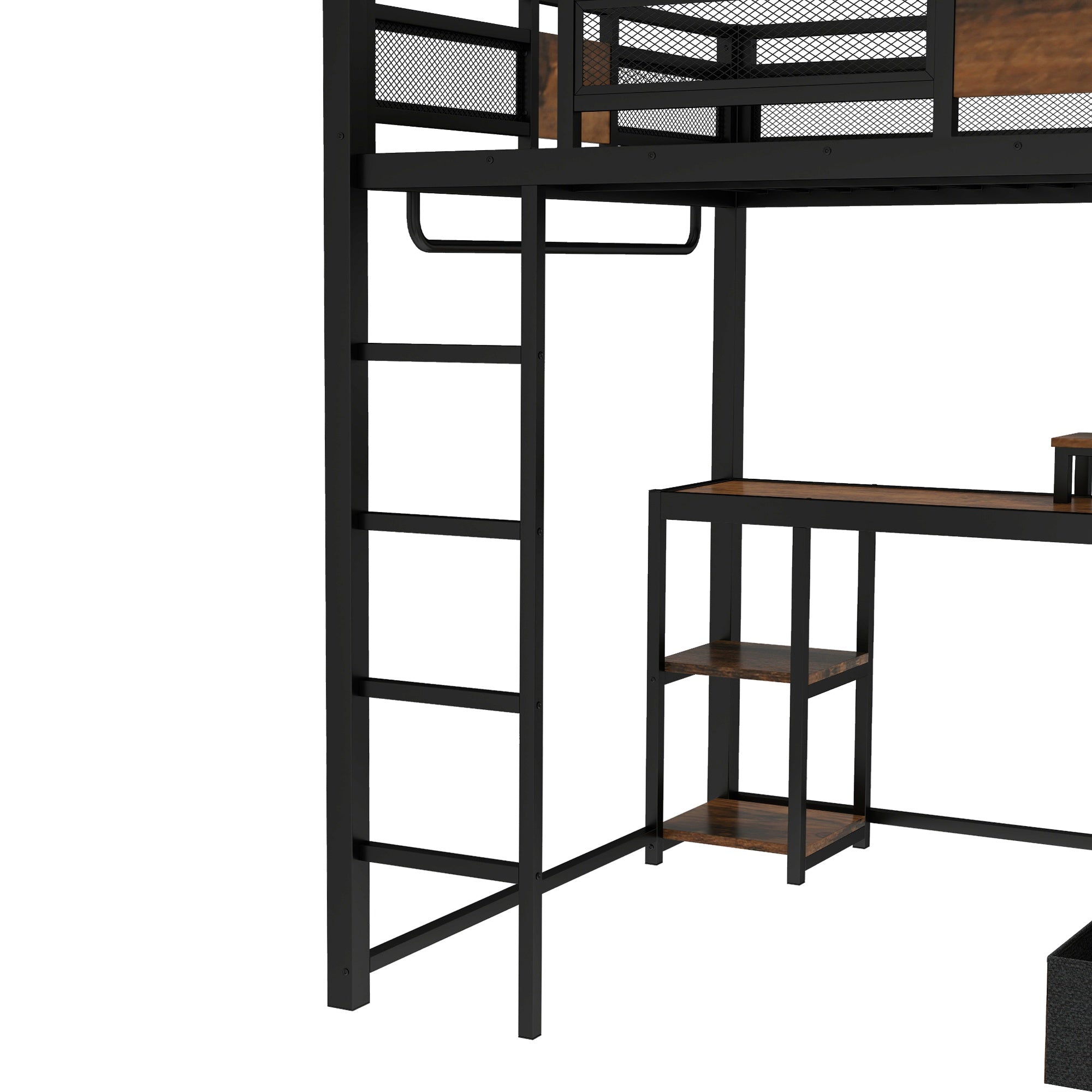 Bellemave® Queen Loft Bed with Desk & Storage - Non - Woven Fabric Drawers, Metal Frame, No - Spring Box & Noise - Free Design, Black - Bellemave