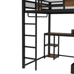 Bellemave® Queen Loft Bed with Desk & Storage - Non - Woven Fabric Drawers, Metal Frame, No - Spring Box & Noise - Free Design, Black - Bellemave