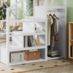 Bellemave® Queen loft Bed with Storage Stairs, Wardrobe, Shelves, Metal High Loft Bed Frame for Adults, Kids, Teens, Black, Patent Products - Bellemave