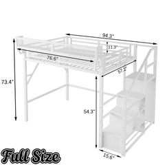 Bellemave® Queen loft Bed with Storage Stairs, Wardrobe, Shelves, Metal High Loft Bed Frame for Adults, Kids, Teens, Black, Patent Products - Bellemave