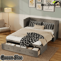 Bellemave® Queen Murphy Bed with Charging Station and Storage, Farmhouse Murphy Bed with Foldable Panel for Guest Bedroom, Living Room, Office - Bellemave