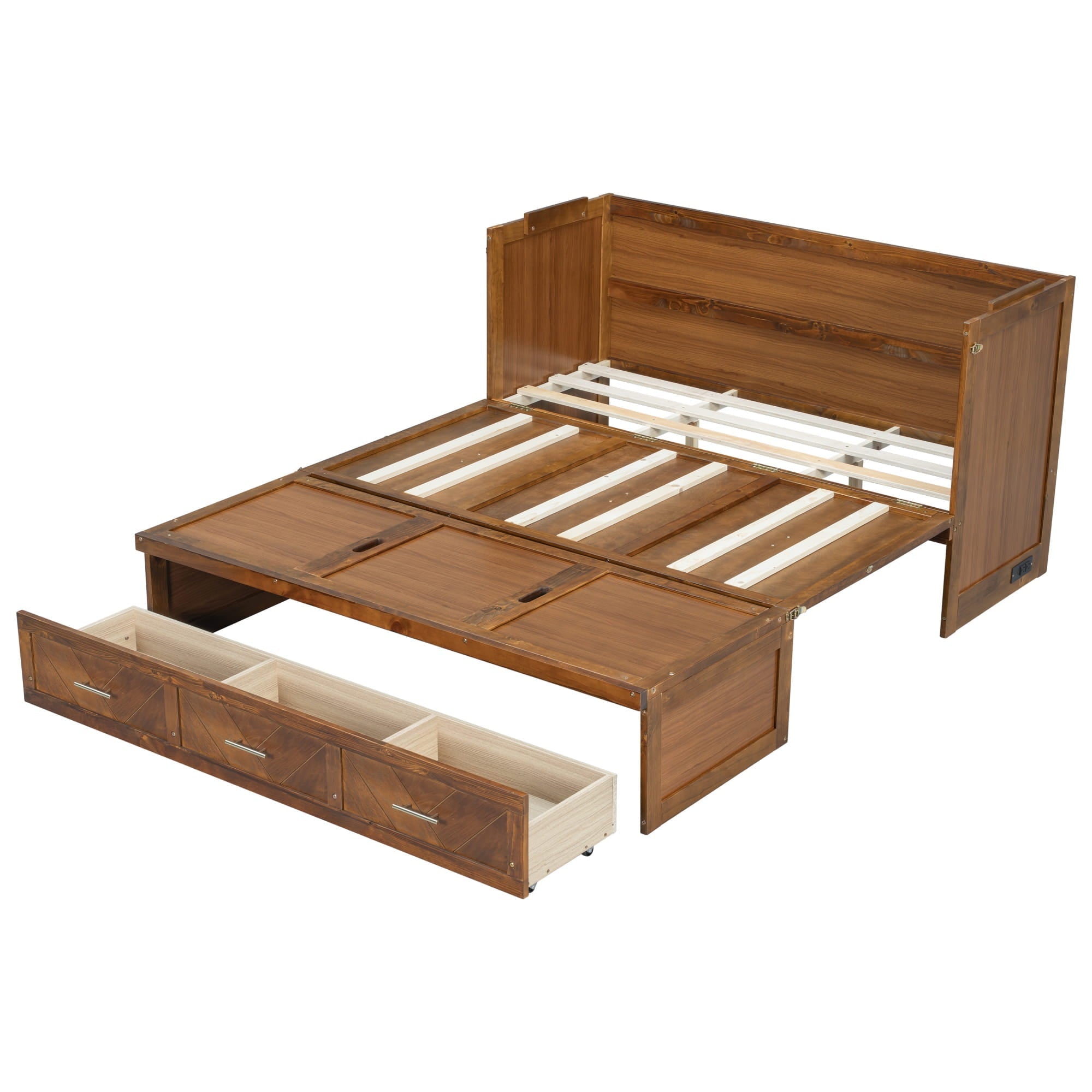 Bellemave® Queen Murphy Bed with Charging Station and Storage, Farmhouse Murphy Bed with Foldable Panel for Guest Bedroom, Living Room, Office - Bellemave