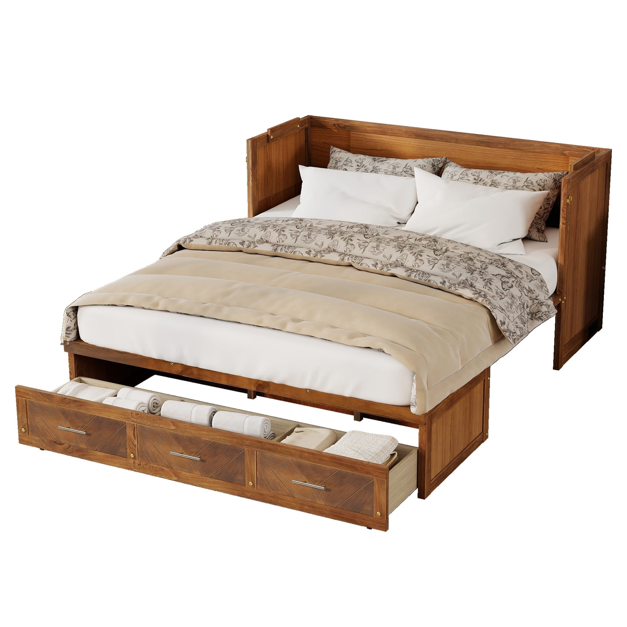 Bellemave® Queen Murphy Bed with Charging Station and Storage, Farmhouse Murphy Bed with Foldable Panel for Guest Bedroom, Living Room, Office - Bellemave