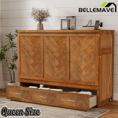 Bellemave® Queen Murphy Bed with Charging Station and Storage, Farmhouse Murphy Bed with Foldable Panel for Guest Bedroom, Living Room, Office - Bellemave