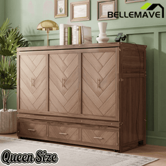 Bellemave® Queen Murphy Bed with Charging Station and Storage, Farmhouse Murphy Bed with Foldable Panel for Guest Bedroom, Living Room, Office - Bellemave