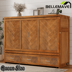 Bellemave® Queen Murphy Bed with Charging Station and Storage, Farmhouse Murphy Bed with Foldable Panel for Guest Bedroom, Living Room, Office - Bellemave