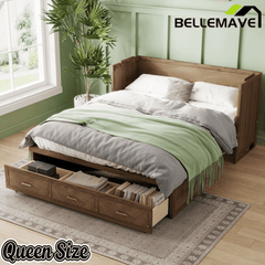 Bellemave® Queen Murphy Bed with Charging Station and Storage, Farmhouse Murphy Bed with Foldable Panel for Guest Bedroom, Living Room, Office - Bellemave