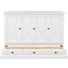 Bellemave® Queen Murphy Bed with Charging Station, Solid Wood Murphy Cabinet Bed with Large Drawers for Living Room, Bedroom, Apartment, White - Bellemave