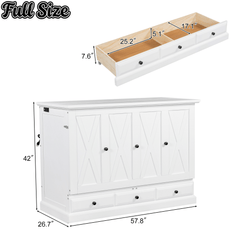 Bellemave® Queen Murphy Bed with Charging Station, Solid Wood Murphy Cabinet Bed with Large Drawers for Living Room, Bedroom, Apartment, White - Bellemave