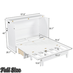 Bellemave® Queen Murphy Bed with Charging Station, Solid Wood Murphy Cabinet Bed with Large Drawers for Living Room, Bedroom, Apartment, White - Bellemave