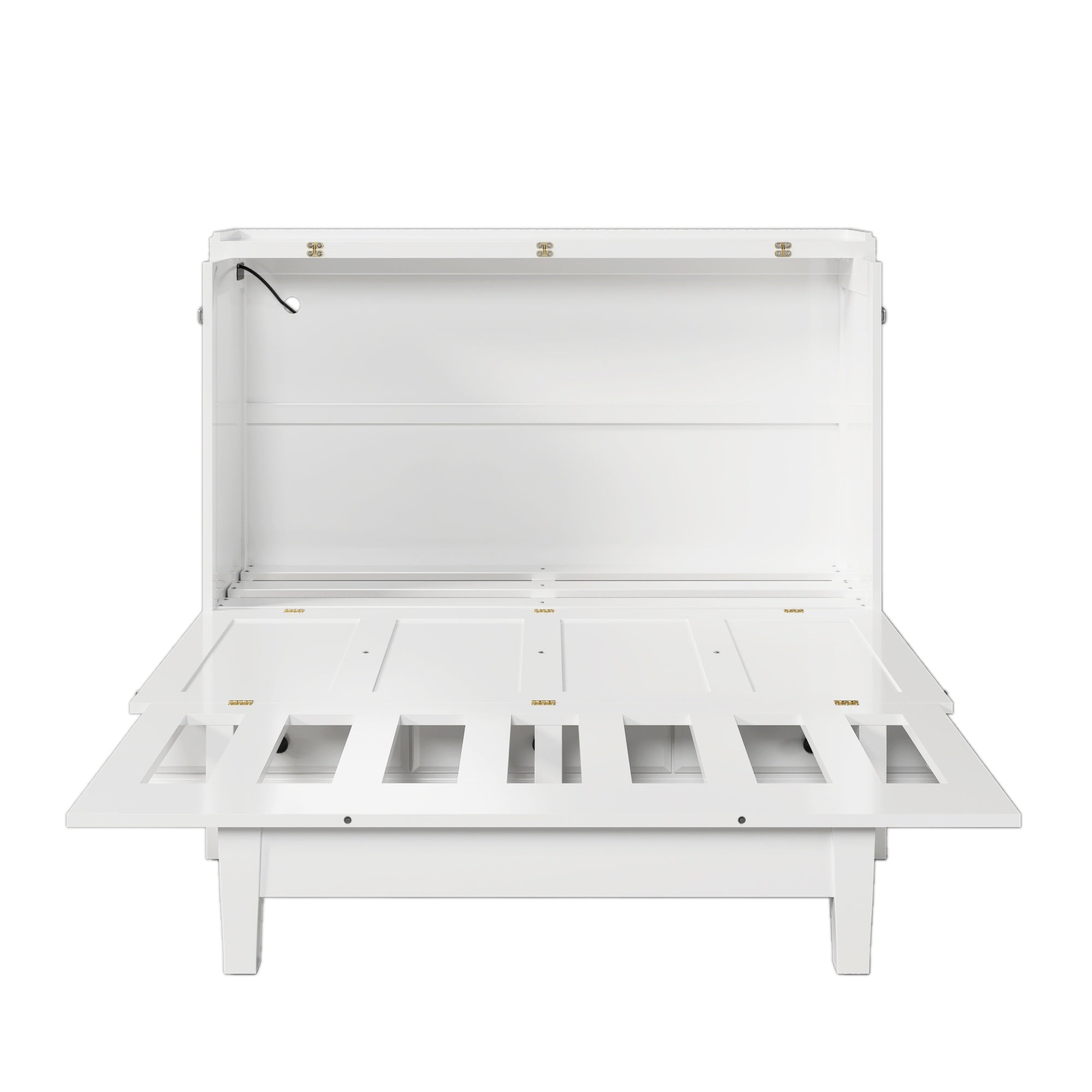 Bellemave® Queen Murphy Bed with Charging Station, Solid Wood Murphy Cabinet Bed with Large Drawers for Living Room, Bedroom, Apartment, White - Bellemave