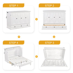 Bellemave® Queen Murphy Bed with Charging Station, Solid Wood Murphy Cabinet Bed with Large Drawers for Living Room, Bedroom, Apartment, White - Bellemave