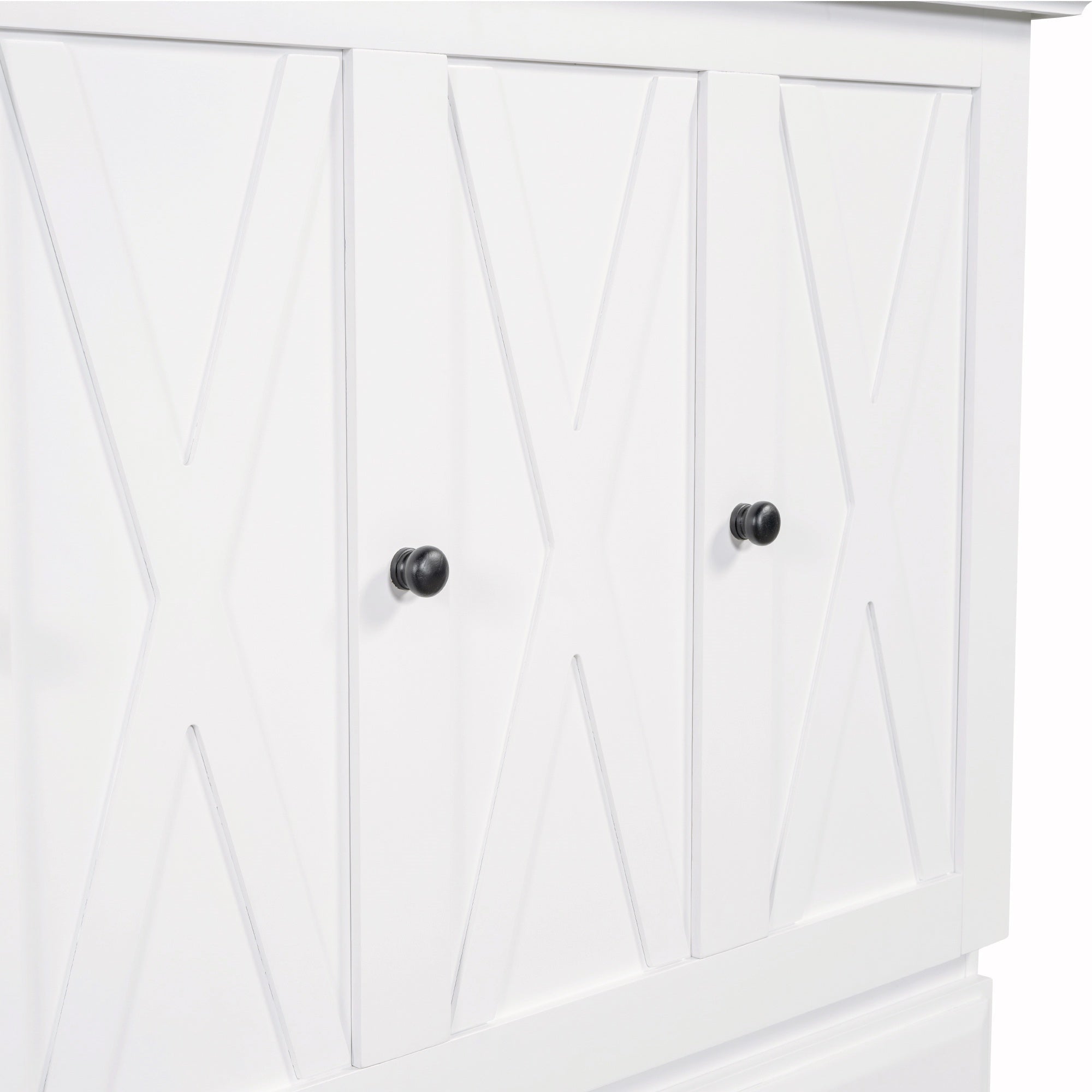 Bellemave® Queen Murphy Bed with Charging Station, Solid Wood Murphy Cabinet Bed with Large Drawers for Living Room, Bedroom, Apartment, White - Bellemave