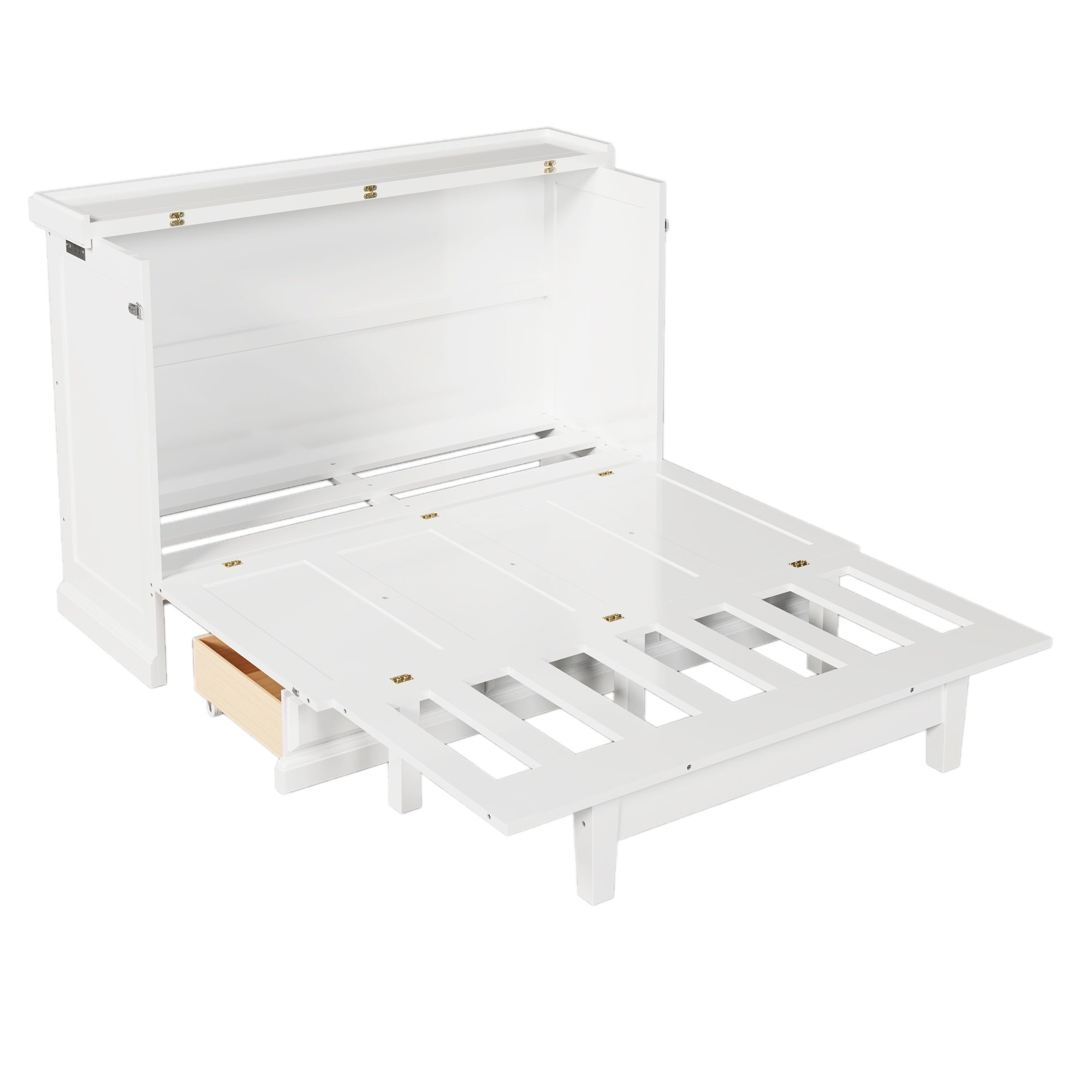 Bellemave® Queen Murphy Bed with Charging Station, Solid Wood Murphy Cabinet Bed with Large Drawers for Living Room, Bedroom, Apartment, White - Bellemave