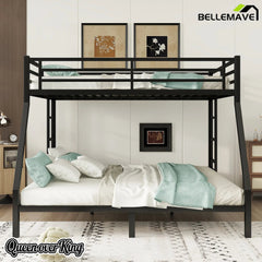 Bellemave® Queen Over King Bunk Beds Frame for Teens and Adults with 2 Side Ladder and Full Length Guardrail - Bellemave