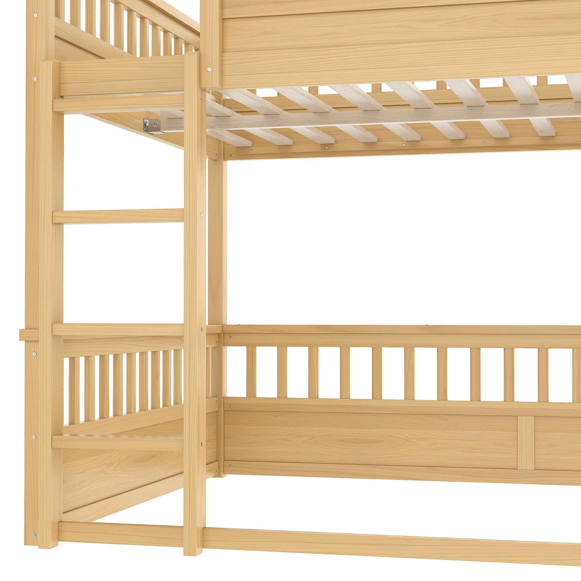 Bellemave® Queen Over Queen Bunk Bed for Kids/Adults,Floor Bunk Beds with Inclined Ladder,Solid Wood Low Bunk Bed for Teens,Girls,Boys, Detachable,White - Bellemave