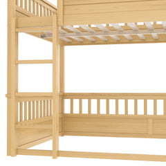Bellemave® Queen Over Queen Bunk Bed for Kids/Adults,Floor Bunk Beds with Inclined Ladder,Solid Wood Low Bunk Bed for Teens,Girls,Boys, Detachable,White - Bellemave
