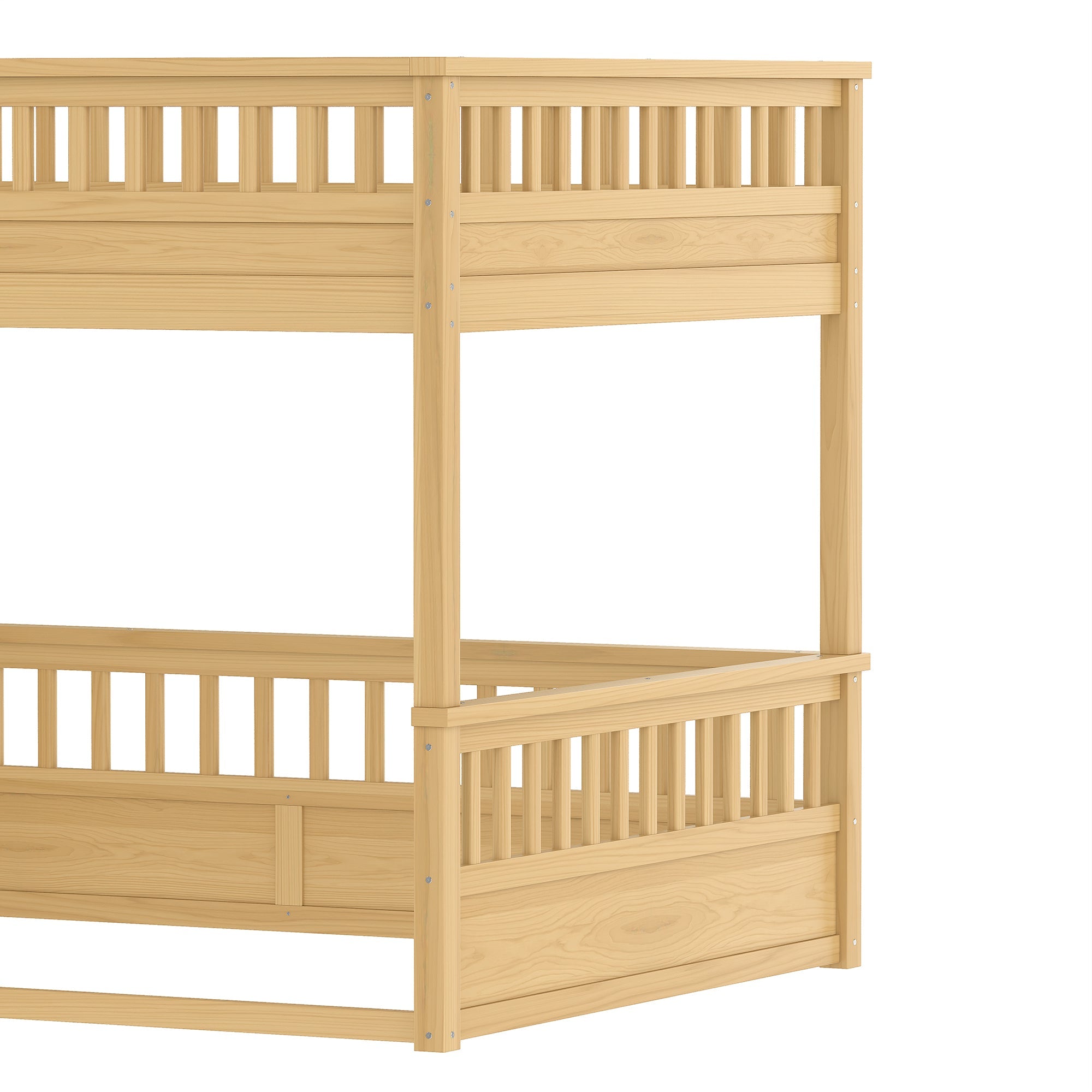 Bellemave® Queen Over Queen Bunk Bed for Kids/Adults,Floor Bunk Beds with Inclined Ladder,Solid Wood Low Bunk Bed for Teens,Girls,Boys, Detachable,White - Bellemave