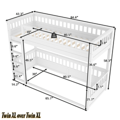 Bellemave® Queen Over Queen Bunk Bed for Kids/Adults,Floor Bunk Beds with Inclined Ladder,Solid Wood Low Bunk Bed for Teens,Girls,Boys, Detachable,White - Bellemave