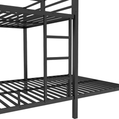 Bellemave® Queen Over Queen Bunk Bed with Desk and Wardrobe,Metal Bunk Bed Frame with Ladder ＆ Full - Length Guardrails for Adults and Kids, Noise Free, Black - Bellemave