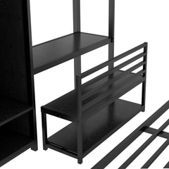 Bellemave® Queen Over Queen Bunk Bed with Desk and Wardrobe,Metal Bunk Bed Frame with Ladder ＆ Full - Length Guardrails for Adults and Kids, Noise Free, Black - Bellemave
