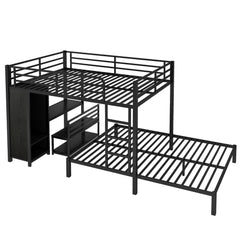 Bellemave® Queen Over Queen Bunk Bed with Desk and Wardrobe,Metal Bunk Bed Frame with Ladder ＆ Full - Length Guardrails for Adults and Kids, Noise Free, Black - Bellemave