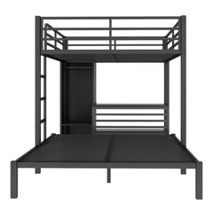 Bellemave® Queen Over Queen Bunk Bed with Desk and Wardrobe,Metal Bunk Bed Frame with Ladder ＆ Full - Length Guardrails for Adults and Kids, Noise Free, Black - Bellemave