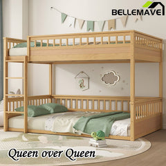 Bellemave® Queen over Queen Bunk Bed with Ladder and Guardrails - Bellemave