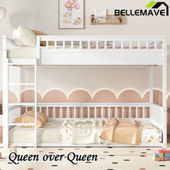 Bellemave® Queen over Queen Bunk Bed with Ladder and Guardrails - Bellemave