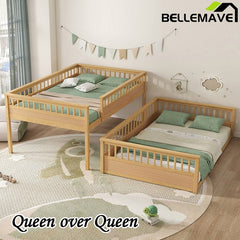 Bellemave® Queen over Queen Bunk Bed with Ladder and Guardrails - Bellemave