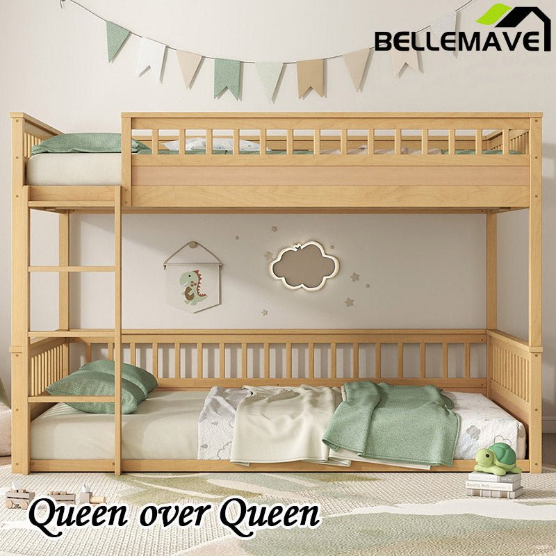 Bellemave® Queen over Queen Bunk Bed with Ladder and Guardrails - Bellemave