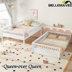 Bellemave® Queen over Queen Bunk Bed with Ladder and Guardrails - Bellemave