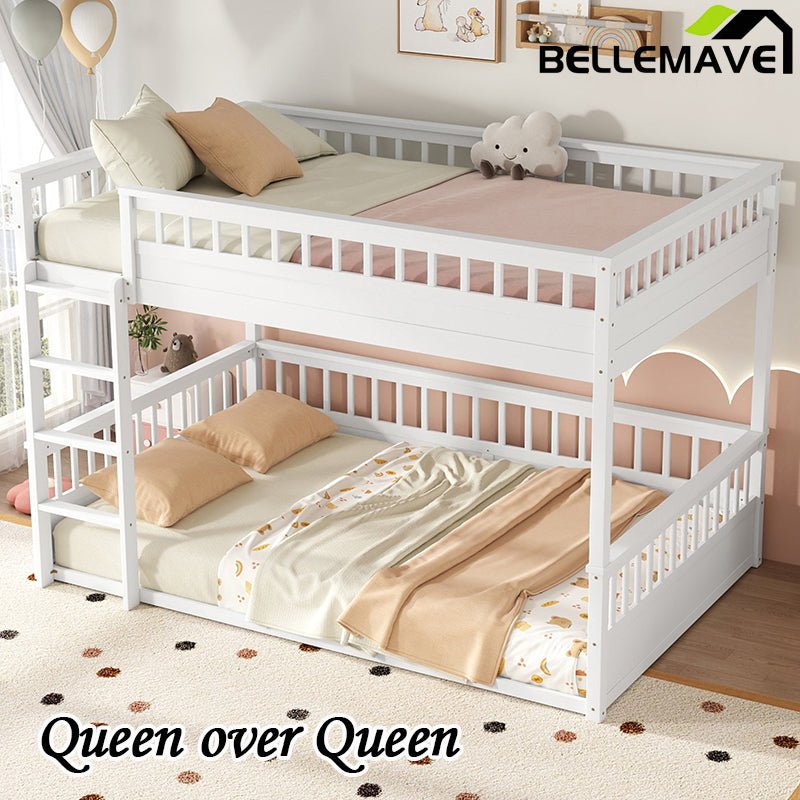 Bellemave® Queen over Queen Bunk Bed with Ladder and Guardrails - Bellemave