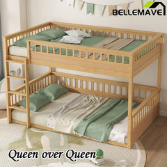 Bellemave® Queen over Queen Bunk Bed with Ladder and Guardrails - Bellemave