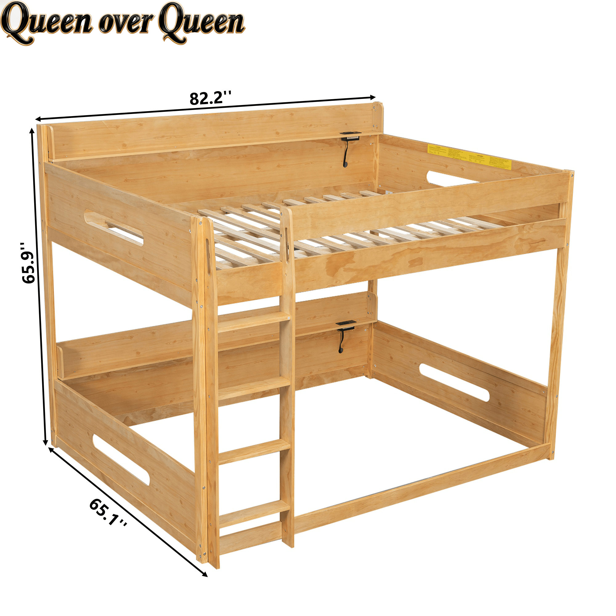 Bellemave® Queen Over Queen Bunk Bed with Storage Shelves, Plug Outlets, USB Ports & Guardrails - Bellemave
