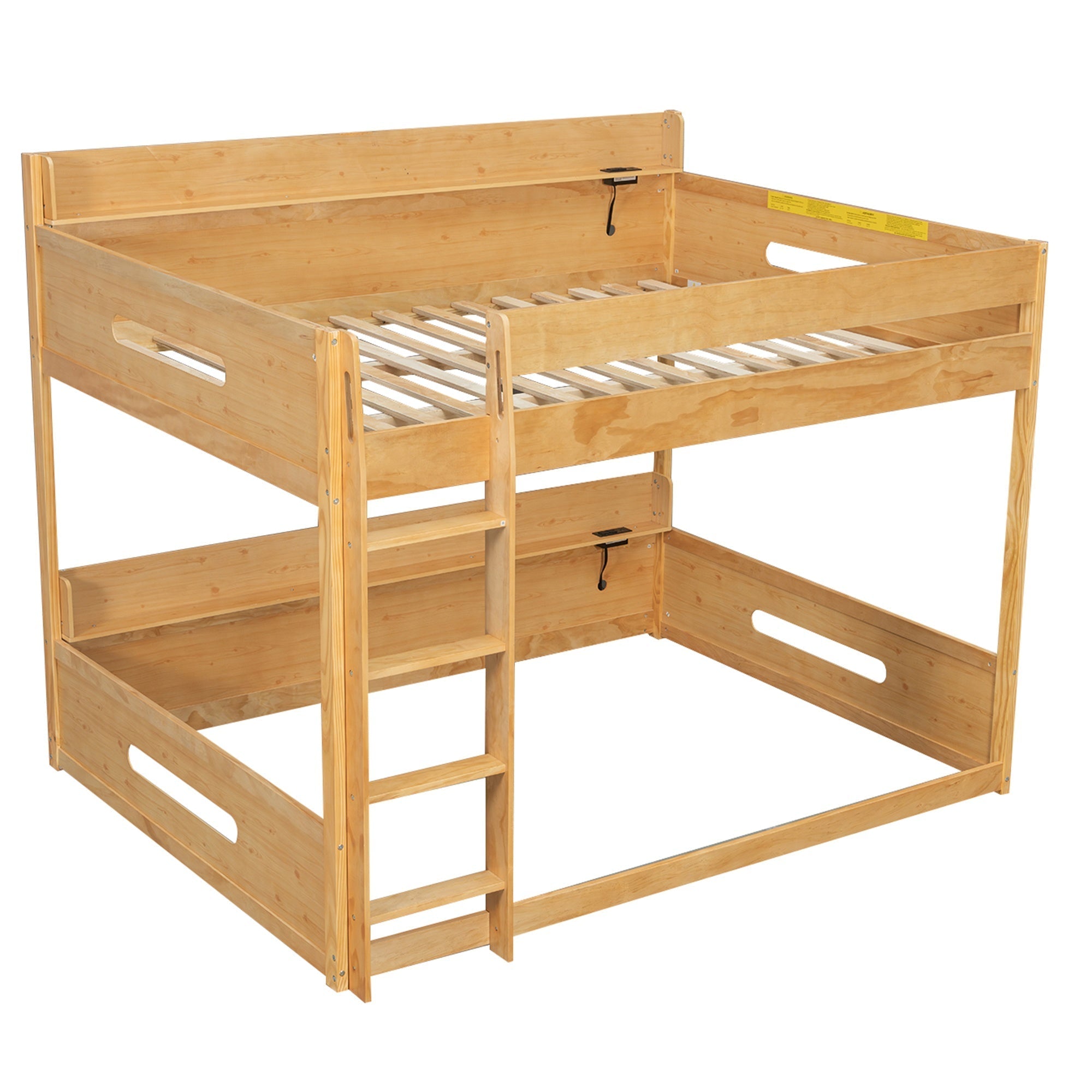 Bellemave® Queen Over Queen Bunk Bed with Storage Shelves, Plug Outlets, USB Ports & Guardrails - Bellemave