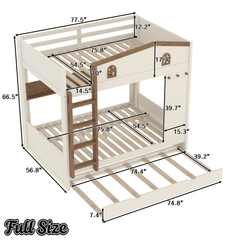 Bellemave® Queen Over Queen Bunk Bed with Trundle & Hooks, Wooden Floor Bunk Beds Frame with Storage Shelves & Ladder for Kids Teens, Black+Red - Bellemave