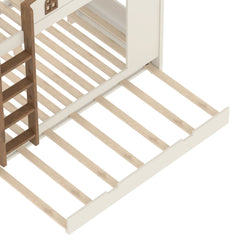 Bellemave® Queen Over Queen Bunk Bed with Trundle & Hooks, Wooden Floor Bunk Beds Frame with Storage Shelves & Ladder for Kids Teens, Black+Red - Bellemave