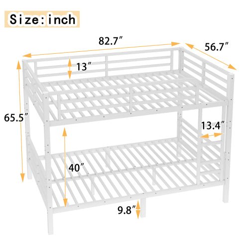 Bellemave® Queen Over Queen Bunk Beds for Adults,Heavy Duty Adult Bunk Beds,Metal Bunk Bed Queen Size with 2 Ladders,Noise - Free,White - Bellemave