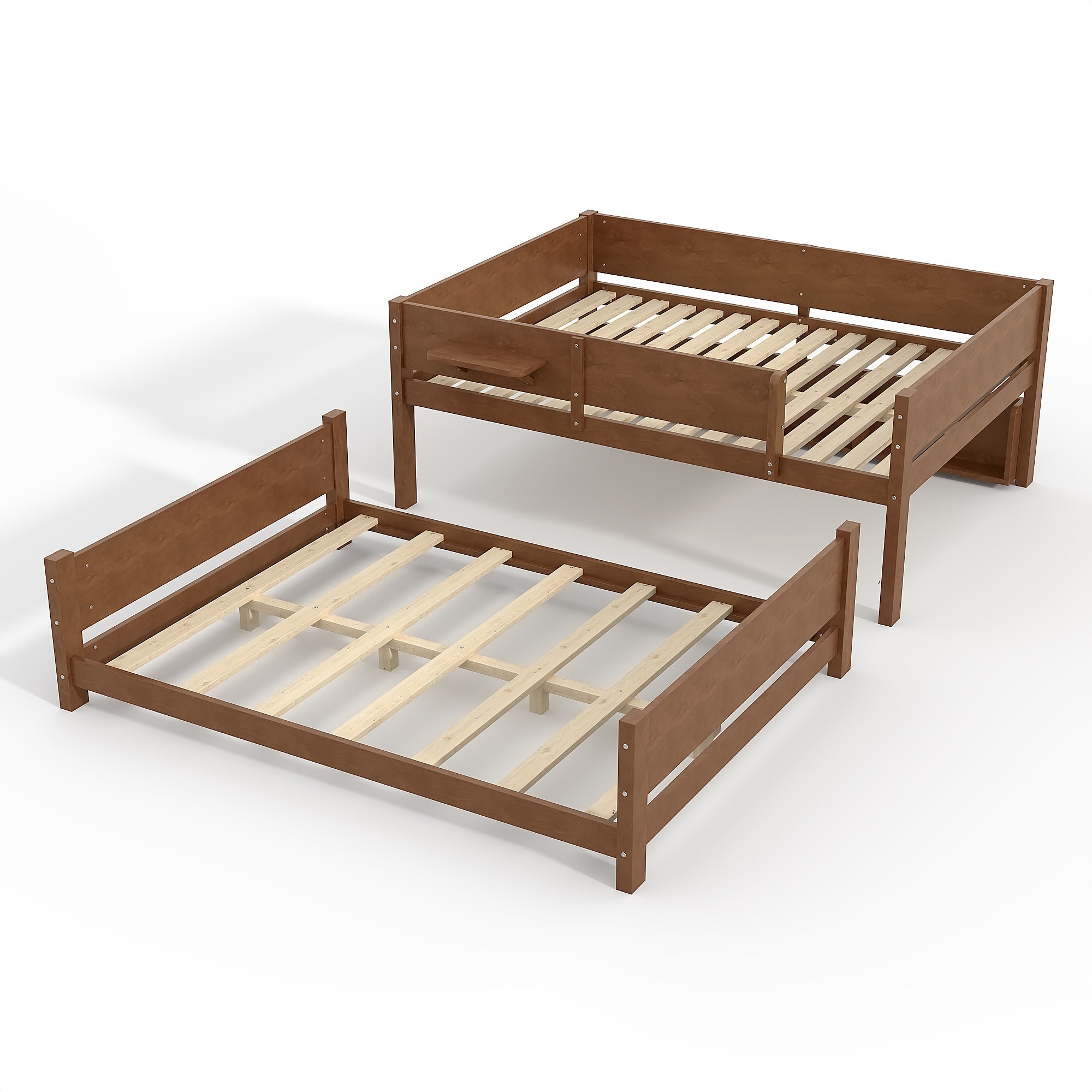 Bellemave® Queen over Queen Size Wooden Bunk Bed Frame with Convenient Tray & Built - in Storage Shelves - Bellemave