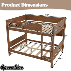 Bellemave® Queen over Queen Size Wooden Bunk Bed Frame with Convenient Tray & Built - in Storage Shelves - Bellemave