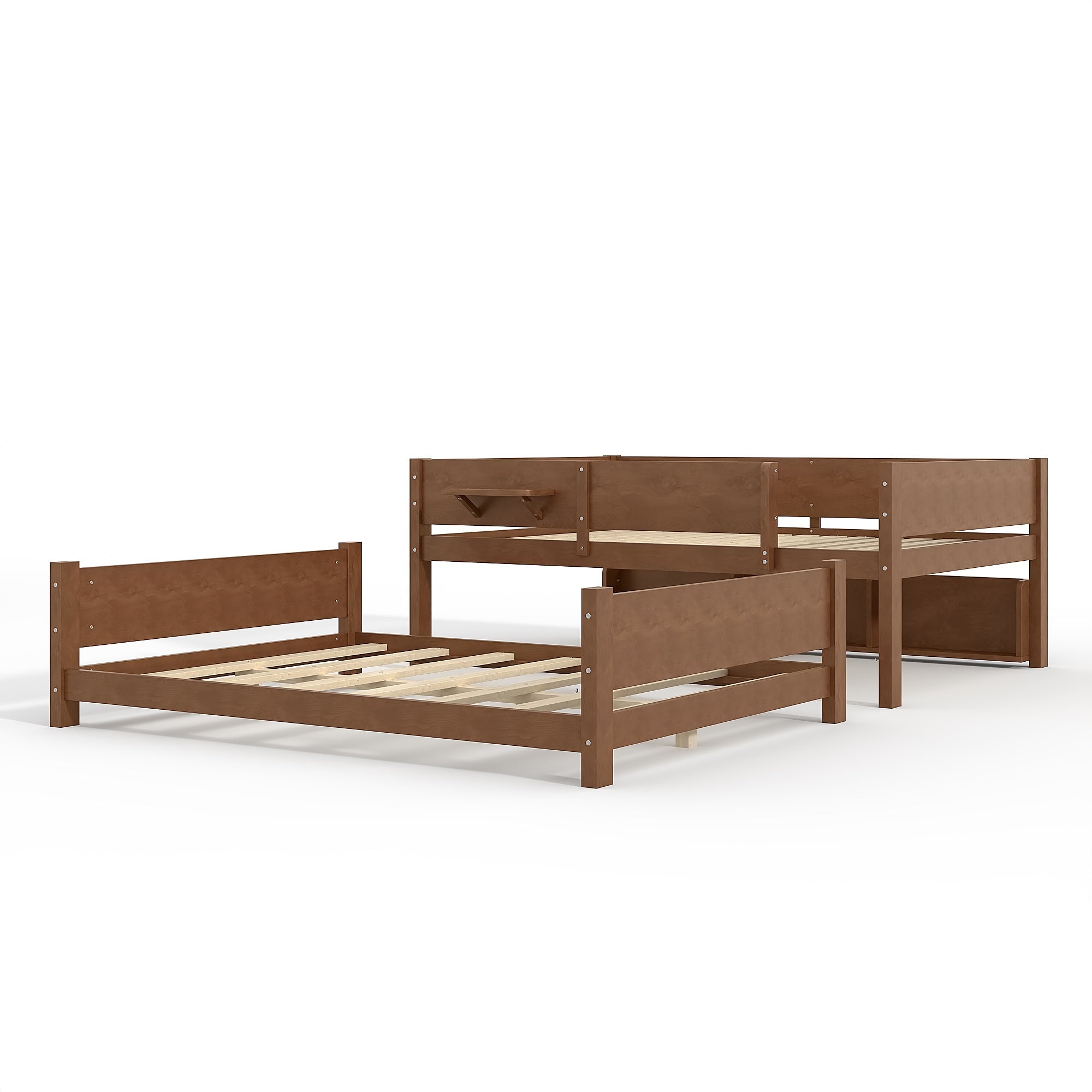 Bellemave® Queen over Queen Size Wooden Bunk Bed Frame with Convenient Tray & Built - in Storage Shelves - Bellemave