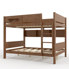 Bellemave® Queen over Queen Size Wooden Bunk Bed Frame with Convenient Tray & Built - in Storage Shelves - Bellemave