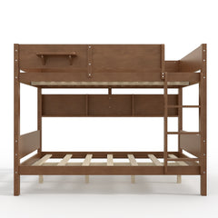 Bellemave® Queen over Queen Size Wooden Bunk Bed Frame with Convenient Tray & Built - in Storage Shelves - Bellemave