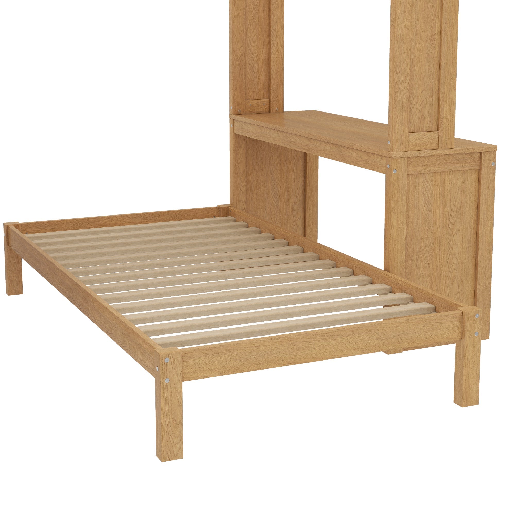 Bellemave® Queen over Twin Bunk Bed with Dismountable Lower Bed and Desk, Solid Wood Bunk Beds Frame with Built - in Shelves and Wardrobe, Can be Converted into Loft Bed, Natural - Bellemave